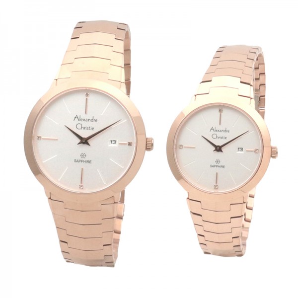Alexandre Christie AC 8568 Rosegold White Couple Sapphire